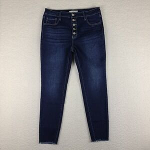 KanCan Jeans Womens 13/31 Blue Skinny Fray Button Fly Dark Wash Denim‎